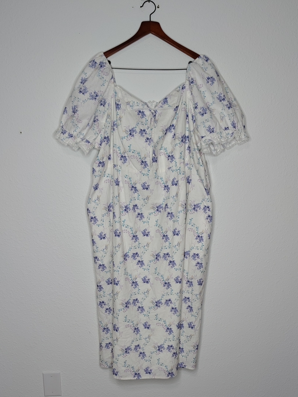Scoop Cotton Linen Floral Lace Puff Sleeves Midi Dress Size 4X Bohemian Beachy - Picture 5 of 16